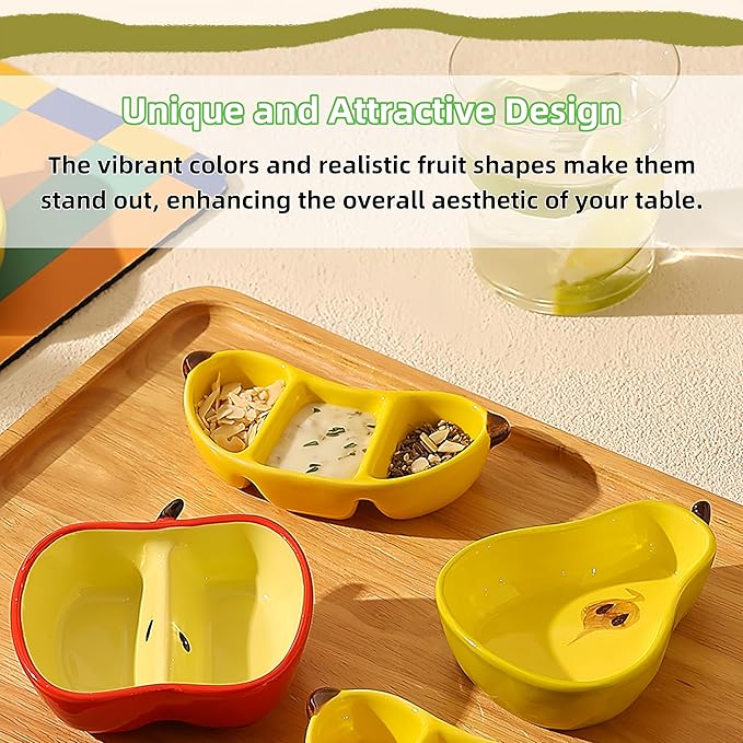 Ceramic Fruit-shaped Dipping Dishes Set Soy Sauce Dishes, 3 oz Ceramic Dipping Bowls, Sauce Cups, Dinnerware and Accessories, Housewarming Gifts, Ketchup, BBQ, Party, Charcuterie Accessories(BANANA)