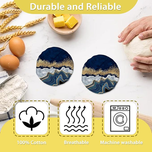 Sourdough Starter Jar Covers,5-Pack Reusable Blue Marble Cloth Lids for 3-4 Inch Jars,Ideal for Kombucha Kefir or Cheese Fermentation