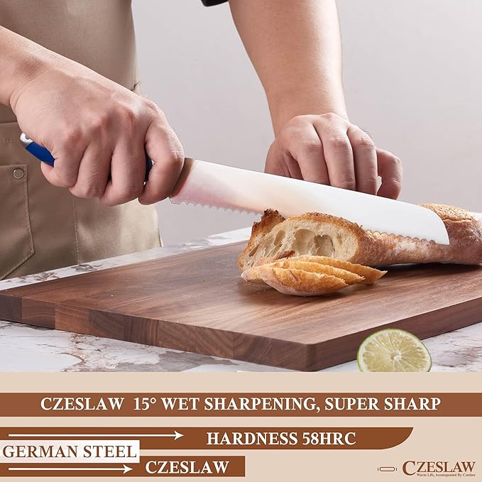 Bread Knife 2pcs, Forged from High Carbon German Steel, Full Tang Professional Grade Serrated Bread Knife for Homemade Bread