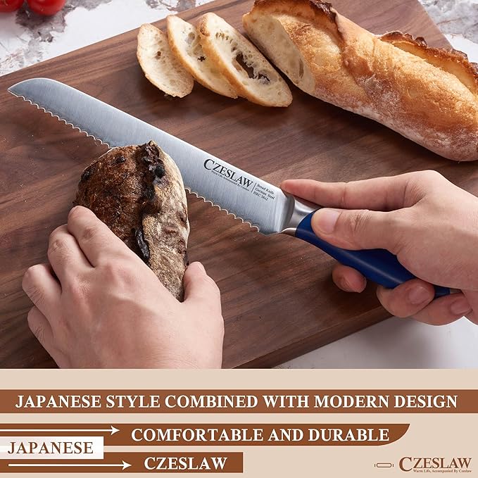 Bread Knife 2pcs, Forged from High Carbon German Steel, Full Tang Professional Grade Serrated Bread Knife for Homemade Bread
