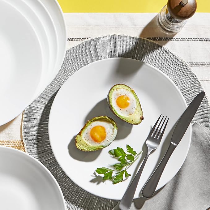 Corelle Vitrelle 4-Pieces 10.25" Glass Dinner Plates Chip & Crack Resistant Glass Dinnerware Set Plates, Winter Frost White