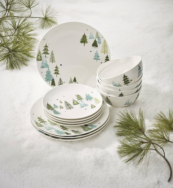 Lane 12-Piece Dinnerware Set, Green, Christmas, Holiday Hosting