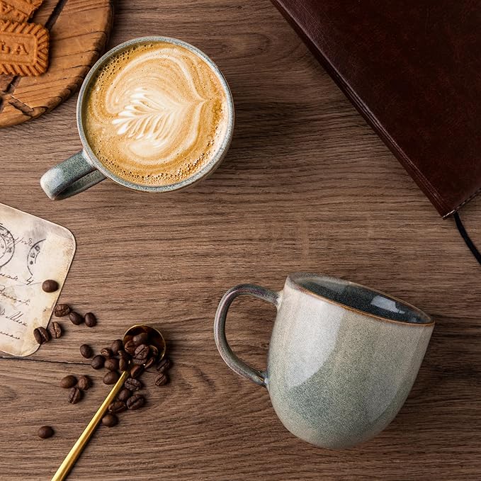 AmorArc 12oz Coffee Mugs, Ceramic Coffee Mugs set of 6 for Man, Woman, Dad, Mom, Modern Coffee Cups with handle for Latte/Cappuccino/Milk/Cocoa. Dishwasher&Microwave Safe, Reactive Glaze