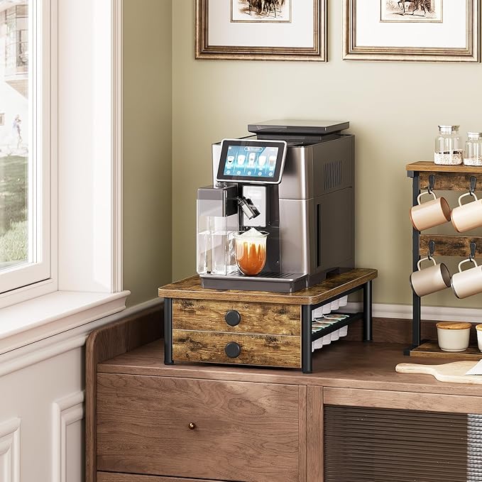 Coffee Pod Drawer Holder for K Cup, 56 Pods Capacity, 2 Tier Organizer for K Cup, Coffee Pod Organizer for Countertop, Space Saving, Easy Assembly, Rustic Brown KH28BRY1