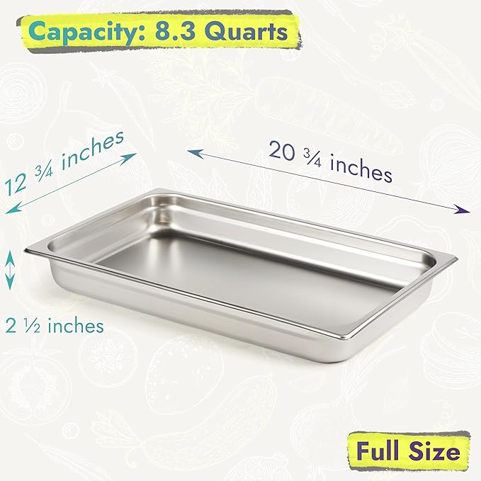 CURTA 6 Pack Full Size 2.5" Deep Anti-Jam Hotel Pans, NSF Certified 18/8 Stainless Steel Steam Table Food Pans for Catering, Buffet, Restaurant, Commercial Kitchen, Dishwasher Safe, Freezer Safe