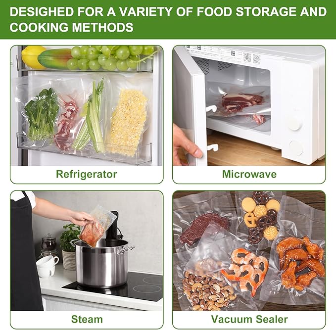 [2025 Upgraded] Moretoes 100pcs Vacuum Sealer Bags, Food Saver Bags Gallon 11" x 16", BPA Free, Pre-cut Commercial Grade Vac Bags for Food Storage, Meal Prep or Sous Vide