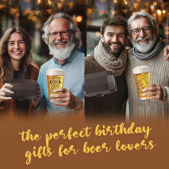 60th Birthday Gifts For Men 1965 Vintage Beer Glass 60 Year Old Birthday Decorations For Him 60th Bday Funny 60th Birthday Gifts Idea For Man Over 60 - Turning 60