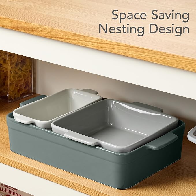 Best Choice Products Set of 3 Large Serving Trays, Party Platters and Ceramic Non-Stick Bakeware For Appetizers, Charcuterie, Snack, Dessert, Casserole, Sour Dough Bread Loaf - French Gray