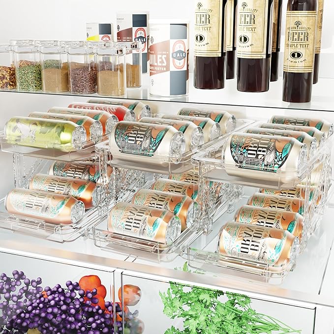 Soda Can Dispenser for Refrigerator Can Holders for Fridge,Adjustable Width Soda Can Organizer for Refrigerator,Drink Organizer for Fridge Suitable for Storage Cabinet and Pantry Clear (1 Pack)