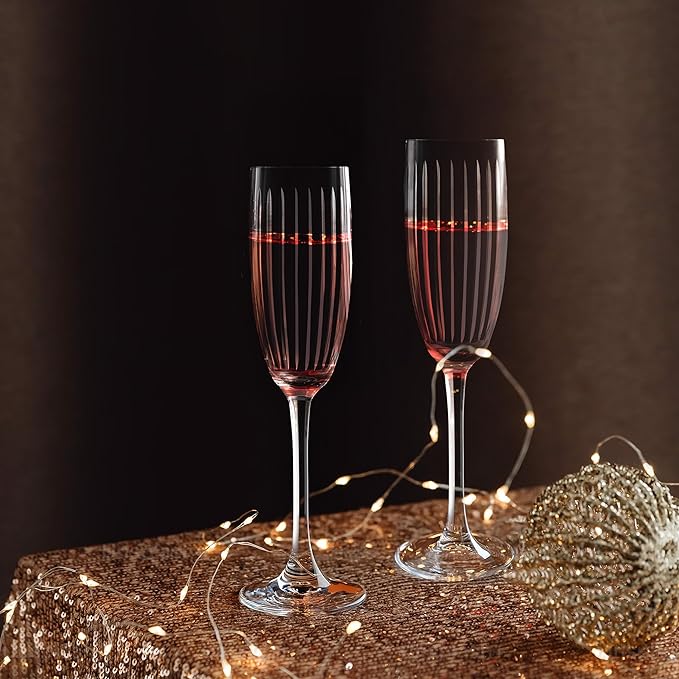 Zelda Collection Wedding Champagne Flutes | Elegant Design for Weddings, Anniversaries & Celebrations | Exquisite Craftsmanship | Perfect for Home & Bar | Set of 2 | 5.7-Ounce Capacity