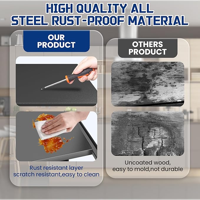 Metal Kitchen Shelf, Heavy Duty 5 Tier Adjustable Storage Shelf, 3000 lb. Load Capacity, Steel Dividers for Heavy Duty Tools and Cookware, Ideal for Kitchen, Pantry, Garage, Black