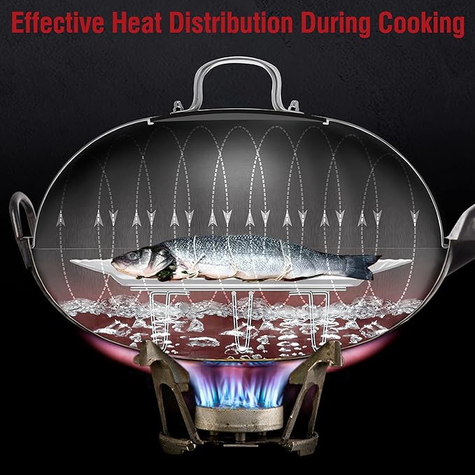 YOSUKATA Wok Lid 13.6 Inch - Premium Stainless Cover with Tempered Glass Insert Steam Holes - Dishwasher-Safe Lid for 14-Inch Wok - Chees Melting Dome for Griddle