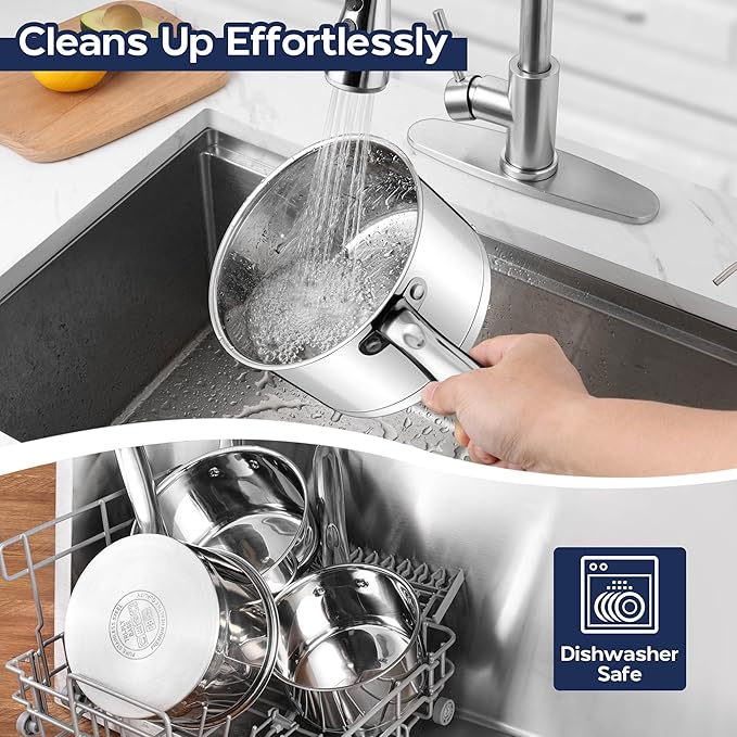 LIANYU Stainless Steel Saucepan, 3 Quart Sauce Pan with Visible Lid, Triply Induction Small Sauce Pot for Kitchen Cooking, Boiling, Compatible with All Stoves, Oven & Dishwasher Safe