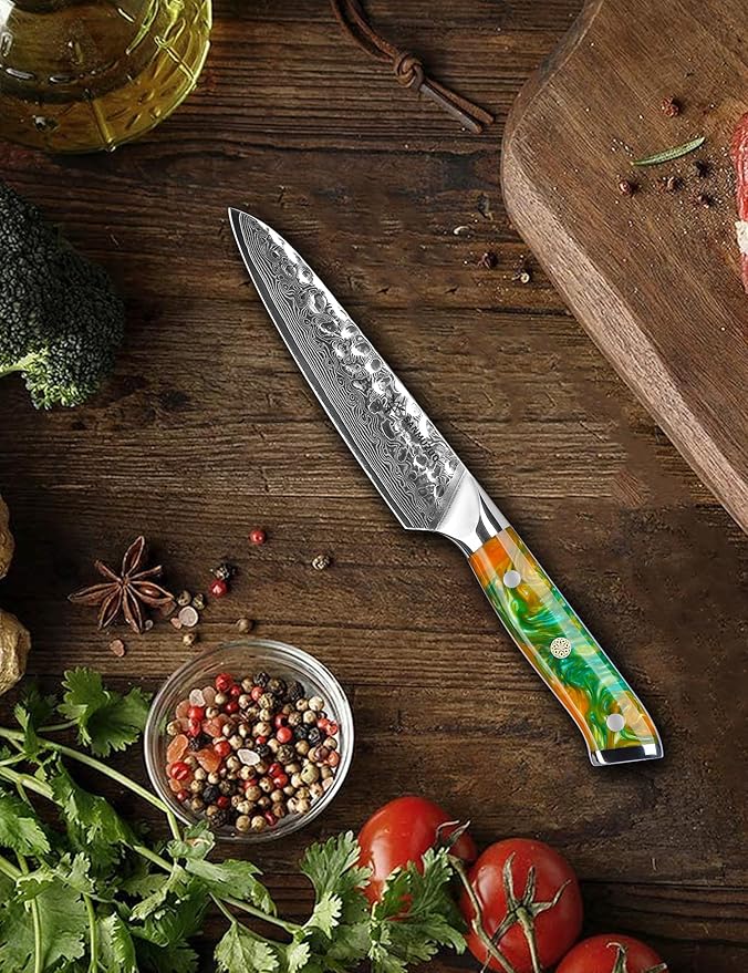 5 Inch Utility Knife - Fruit and Vegetable Knives, 67 Layers Forged Damascus Steel & Resin Handle - Yao Series