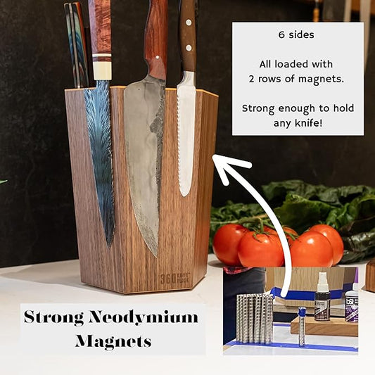 360KnifeBlock® - The 360KB™ (bamboo) ROTATING Magnetic Knife Block 10" tall SeriousEats/Food&Wine BEST Universal Knife Block - handmade in Washington