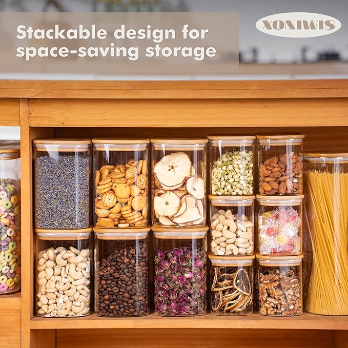 73oz 3PCS Sqaure Spaghetti Pasta Storage Containers with Lids, Pantry Containers Tall Glass Tight Food Storage Jars with Lids for Penne, Macaroni, Lasagna, Fusilli, Cereal, Flour, Sugar, Oats