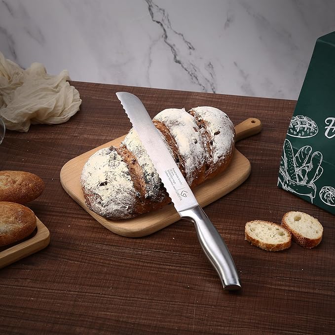 Bread Knife – Serrated Bread Knife for Homemade Bread, Razor-Sharp Stainless Steel Blade, Ideal for Slicing Sourdough, Bagels, Cake & More (Black, 8 Inches)