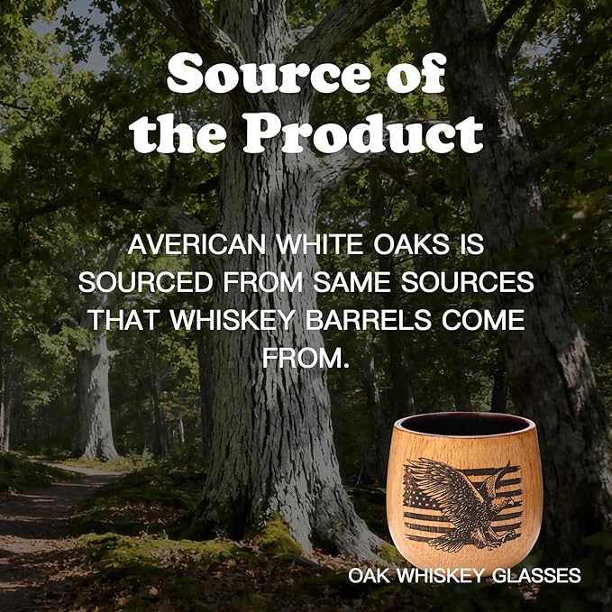 Original Oak Charred Whiskey Glass - Handcrafted Engraved Oak Whiskey Tumbler, Unbreakable Old Fashioned Glass, Unique Wooden Bourbon Drinking Glass for Men
