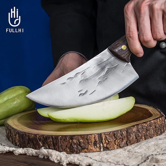 FULLHI 14pcs Butcher Knife Set Hand Forged chef knife Boning Knife With Sheath High Carbon Steel Chef For Kitchen, Camping, BBQ