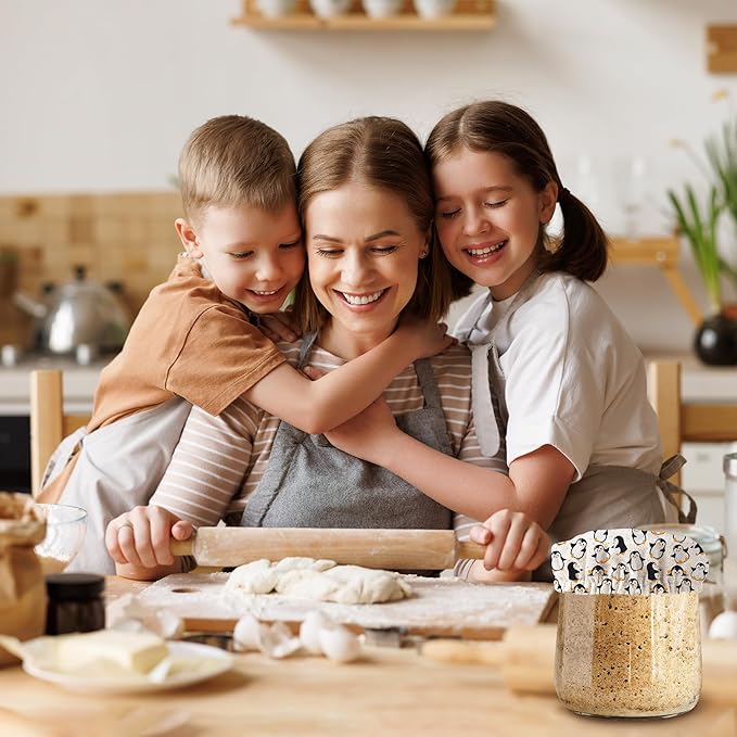 Cute Penguins Penguin Sourdough Jar Cover Reusable Cloth Lid for Sour Dough Starter Jar,5 Pack Bread Fermentation Container Tops Elastic Fabric Caps