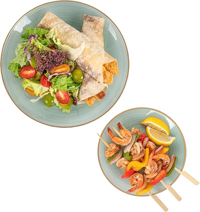 Restaurantware Plastic Plates 40 Pcs 7.13" and 10" Combo Gold Rimmed Plate Set Disposable Heavy-Duty Green Translucent Rippled Plastic Dinner Servers for Party, Weddings, Salads, Desserts