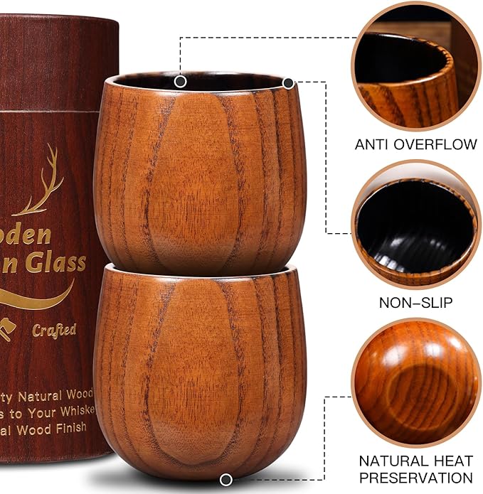 Charred Wooden Whiskey Glass - Handcrafted Solid Wood Glass for Men | Unique Bourbon Gifts, Unique Unbreakable Old Fashioned Whiskey Glass for Dad, Husband or Bourbon Lovers