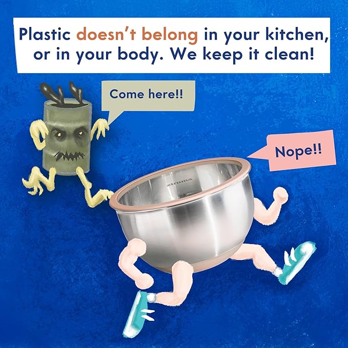 Ziruma Non-Toxic Mixing Bowls with Lids Set, Stainless Steel & Glass, 5 Pcs Plastic Free Bowls with Silicone Non-Slip Base, Dishwasher Safe Mixing Bowl Set