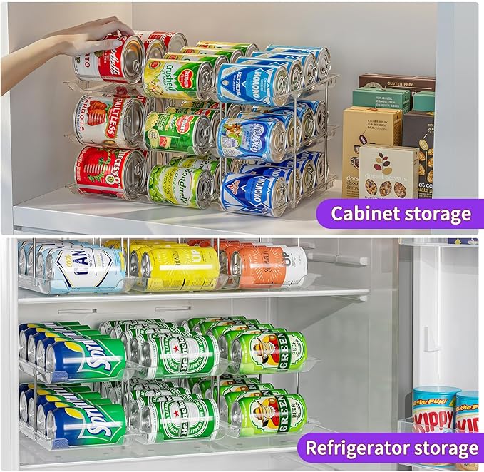 Can Organizer for Pantry, Upgraded Thickened Modular 3-Tier Combinable Can Storage and Beverage Dispenser Rack,Canned Food Organizer Rack Holds 36 Cans, Clear Can Holders for Pantry and Fridge