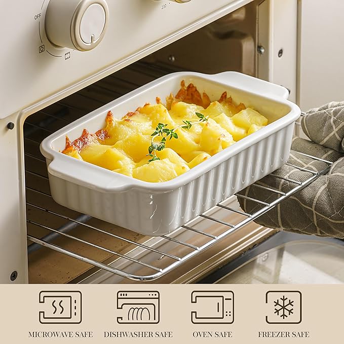 Small Baking Dish, 9x5 inch Casserole Dishes for Oven, 30 Oz Ceramic Baking Pans with Double Handles for Roasting, Lasagna, Pie, Gratin, Set of 2