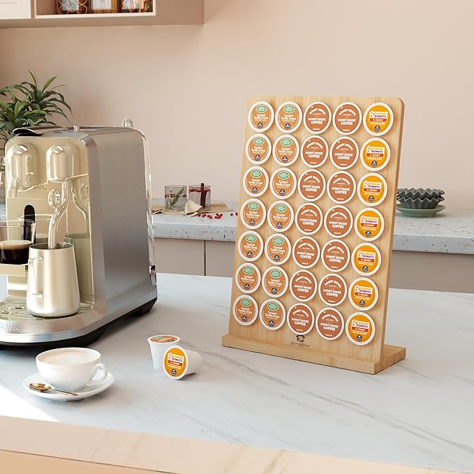 simesove K Cup Holder, Bamboo Keurig Storage Organizer, Holds 35 Pods for Coffee Bars, Offices, and Kitchens, k-cup Pod Holders Display Rack for Countertop