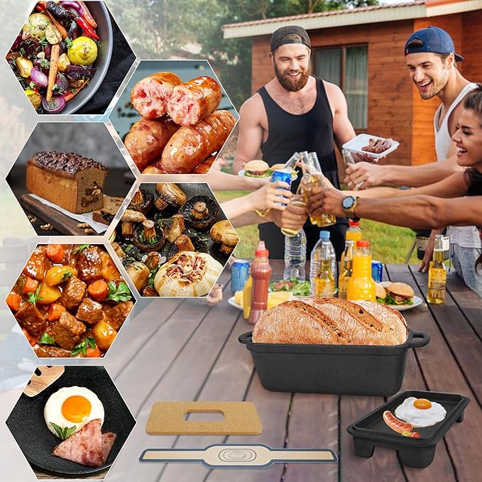 9.5×5 Inch Cast Iron Loaf Pan with Lid, 2-In-1 for Homemade Sourdough Baking, Vegetable Oil Seasoned Dutch Oven with Pressure Release Vents & Dual Use Griddle, for Kitchen, Oven & Camping