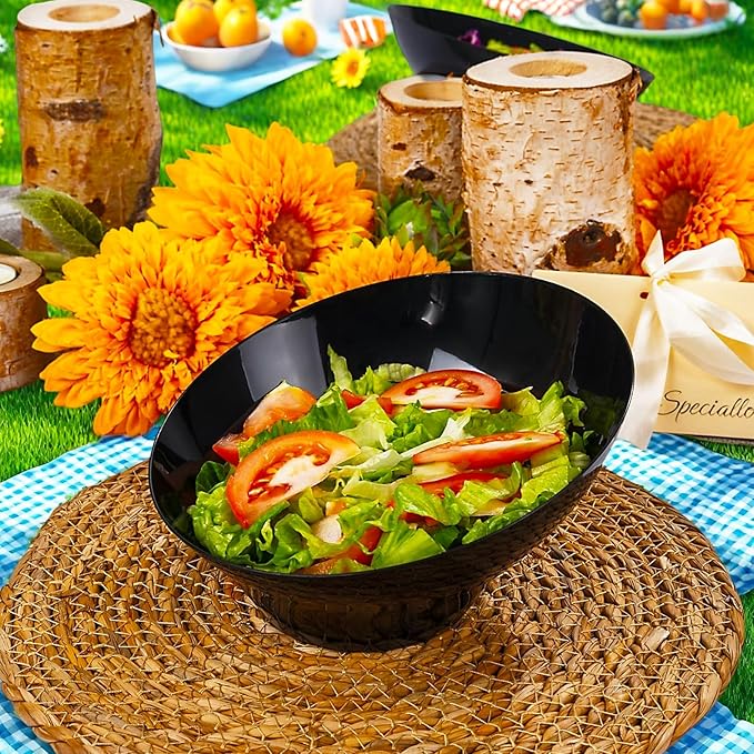 bUCLA 12 Pack Black Plastic Serving Bowls - 20 OZ Angled Bowls Disposable for Chip,Candy,Salad and Fruit - Ideal for Wedding, Party & Halloween