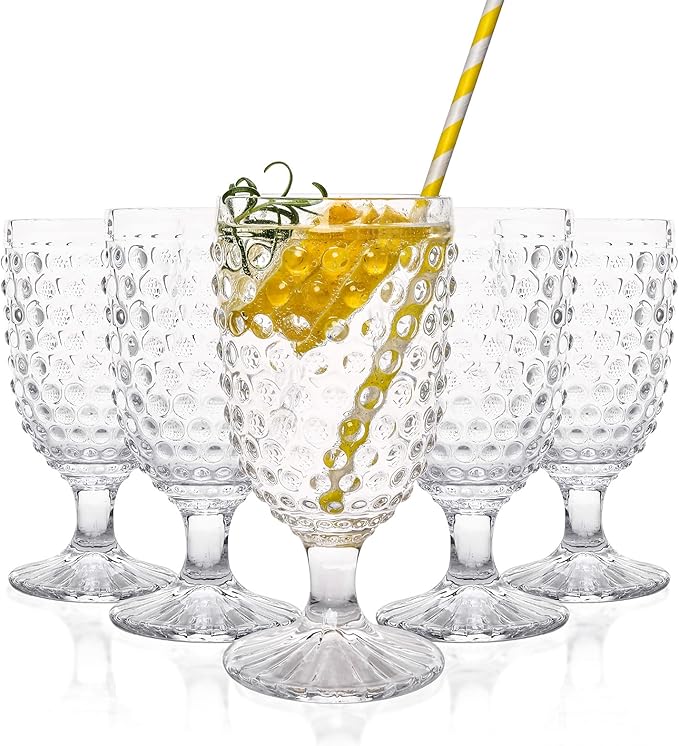 G Hobnail Old Fashioned Iced Beverage Goblet 13 oz. set of 6, Premiun Glass Set for Wine, Soda & Juice, Perfect for Dinner Parties, Bars & Restaurants