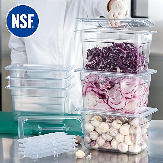 CURTA 6-Pack 1/4 Size 6" Deep NSF Polycarbonate Food Pans with Handled Lids & Drain Trays | Dishwasher & Freezer Safe Clear Container for Prep Tables, Buffet, Salad Bar, Commercial Kitchen