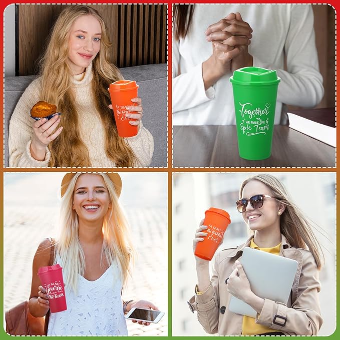 Pickmesh 15 Pcs Employee Appreciation Gifts Christmas Thank You Gift for Team Building 16 oz Teacher Plastic Coffee Cup with Lid Inspirational Travel Tumbler for Coworker Staff Pastor (Bright Color)