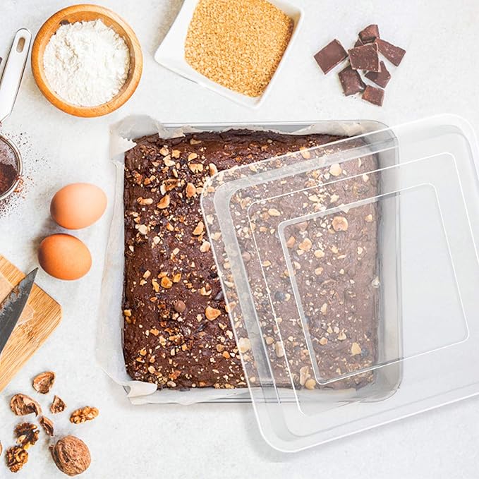 8 x 8-Inch Square Baking Pan with Lid, E-far Stainless Steel Square Cake Brownie Pan, Fit for Toaster Oven, Non-toxic & Healthy, Easy Storage & Dishwasher Safe - 2 Pieces(1 Pan + 1 Lid)