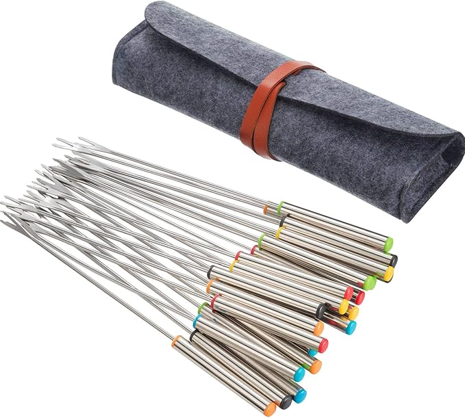 24 Pcs 9.5 Inch Fondue Forks with Heat Resistant Handle Stainless Steel Fondue Sticks for Cheese Pot Chocolate Roast Marshmallows Meat