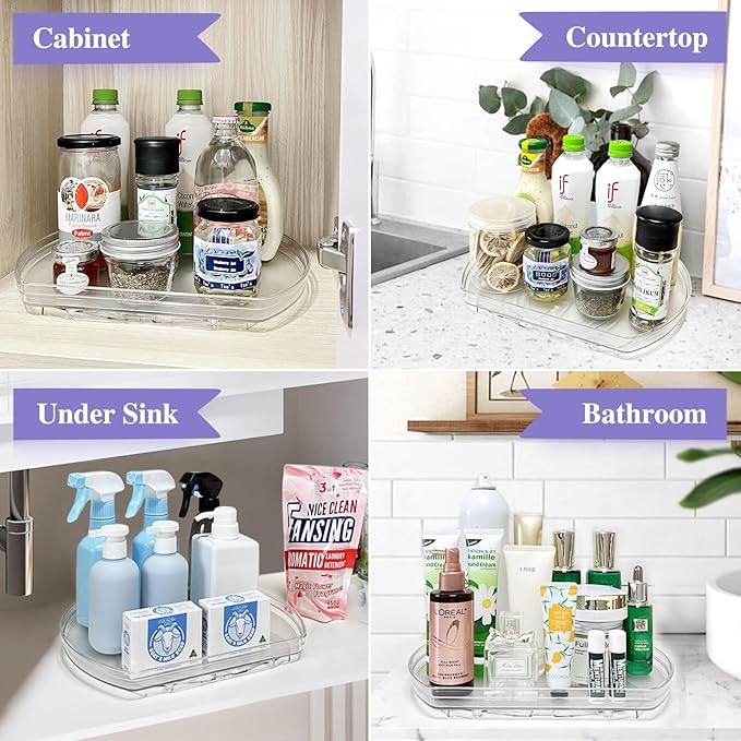 360° Rotating Lazy Susan Turntable Organizer - Multifunctional 11.8" x 8.7" Rectangular Organizer for Refrigerator, Cabinet, Pantry, and Kitchen Countertop