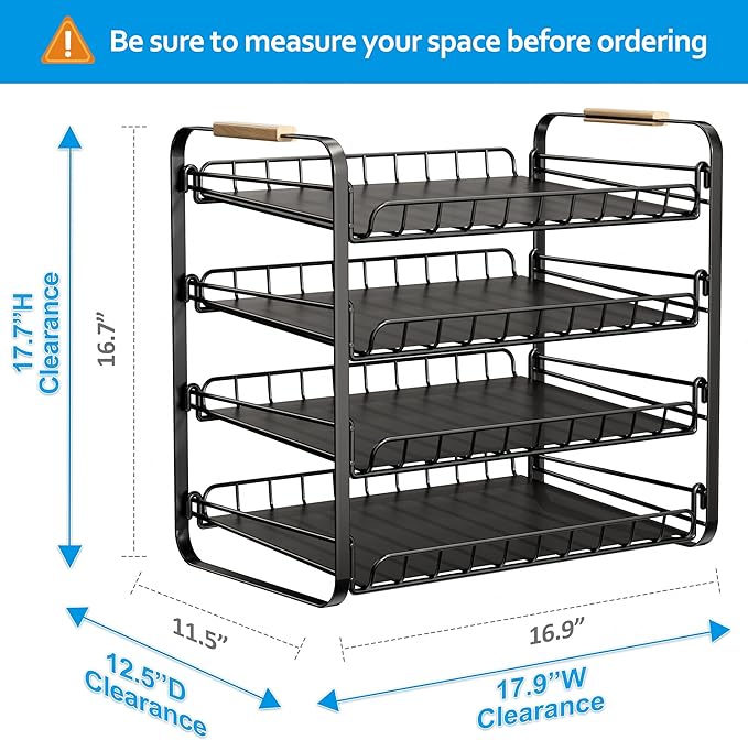 MAXIFFE 4 Tier Can Organizer, Space-Saving Easy Assembly Adjustable Sturdy Metal Hold 48 Cans Storage Holder Rack Dispenser for Pantry Kitchen Cabinet Countertop RV, for Soda Drinks Fruits, Black
