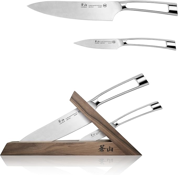 Cangshan TN1 Series 1021264 Swedish 14C28N Steel Forged 3-Piece TAI Knife Block Set, Walnut
