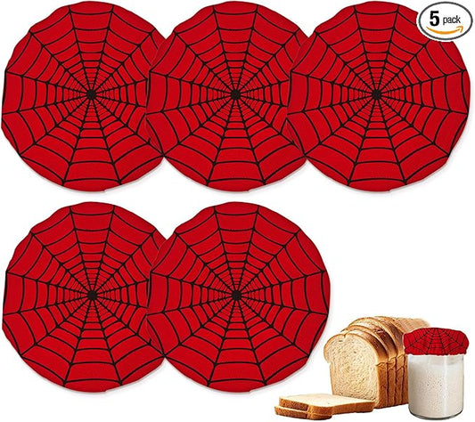 Sourdough Starter Jar Covers,5-Pack Reusable Spider Web Red Cloth Lids for 3-4 Inch Jars,Ideal for Kombucha Kefir or Cheese Fermentation