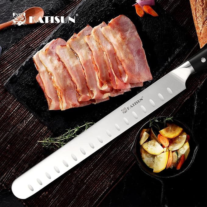 Slicing Carving Knife, 13 Inch Ultra Sharp German Premium Stainless Steel Brisket Knife for Slicing Roasts, Meats, Fruits and Vegetables, Full Cut, Ergonomic Handle Design
