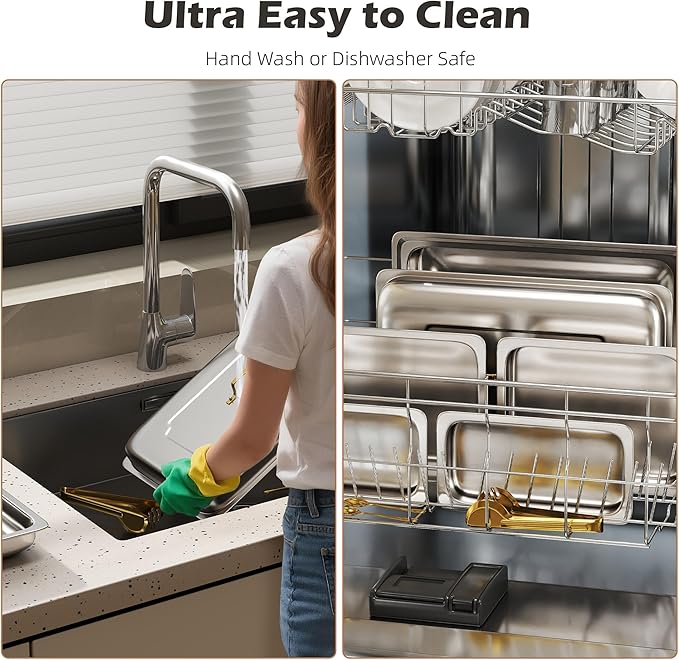 4 Pack Stainless Steel Chafing Dishes for Buffet, 9 QT Capacity 7 Pans Food Warmers for Parties, Weddings, Events Hosting, Family Gatherings, Full Set Catering Server with Serving Utensils Accessories