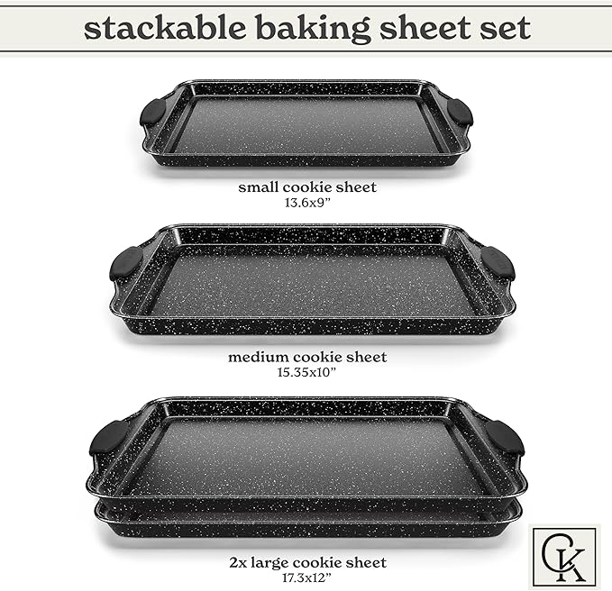 Country Kitchen Nonstick Stackable Bakeware Set - Heavy Duty, Durable, Easy Release Baking Set, Black, 4 Pcs