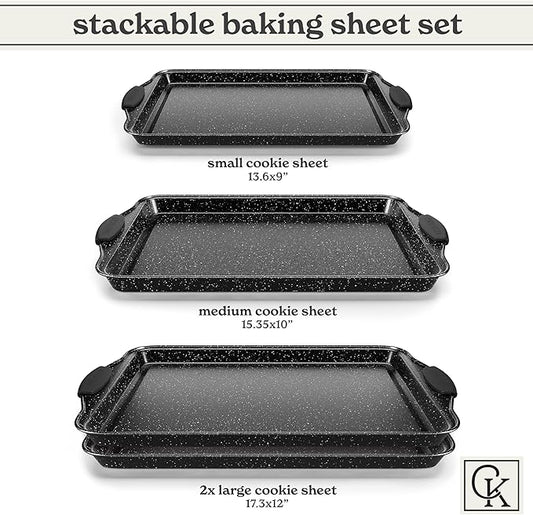 Country Kitchen Nonstick Stackable Bakeware Set - Heavy Duty, Durable, Easy Release Baking Set, Black, 4 Pcs