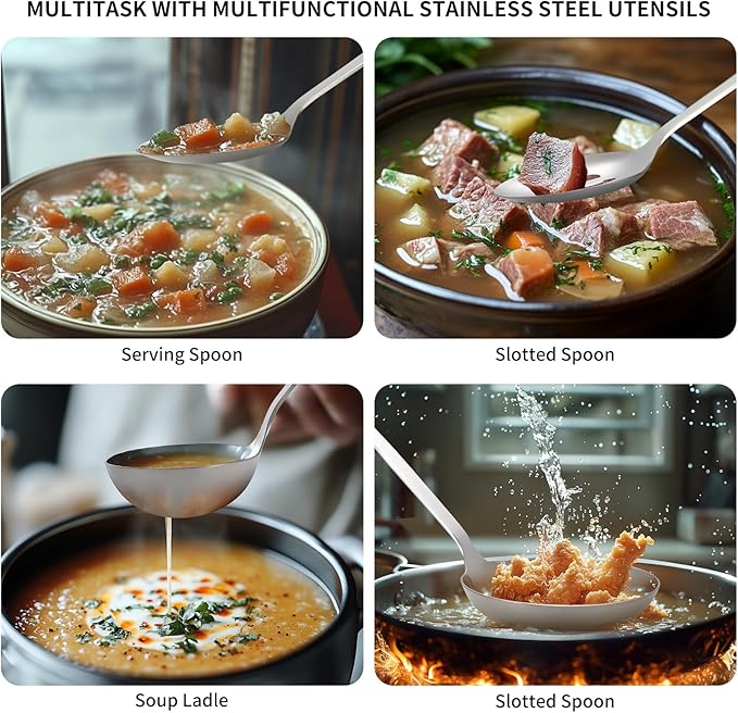 304 Stainless Steel Kitchen Utensil Set - 9pcs Cooking Utensils, Metal Kitchen Utensil Spatula Sets Cookware,High temperature resistance Kitchen Tool Set for Hanging Dishwasher Safe（Silver）