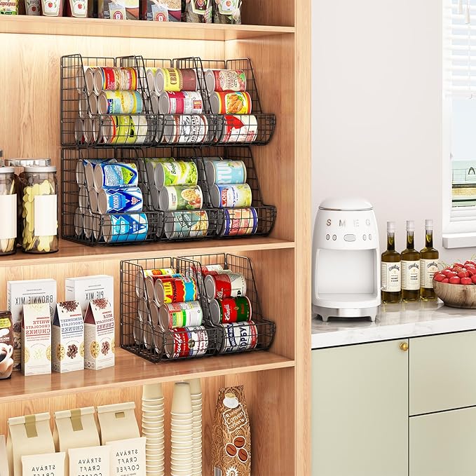 X-cosrack Stackable Can Organizer for Pantry 3Pack，Standing Dispenser Storage Bins,Metal Wire Basket Beverage Pop Soda Rack Stand Kitchen Pantry Countertop Cabinets,Stacking Canned Food Holder