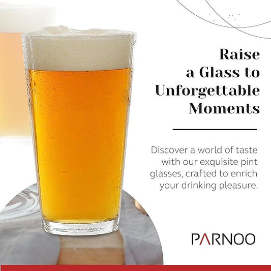 Pint Glasses Set of 6 - 16 oz Drinking Glasses Made for Cold Beverages - 16 oz Mixing Glass & Highball Set of 6 for Homes, Pubs & More - Freezer & Dishwasher-Friendly Cocktail Glasses, PARNOO