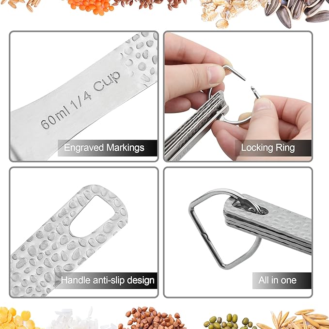 Measuring Cups and Spoons Set, 18/8 Stainless Steel Measuring Cups and Spoons Set for Baking & Kitchen, Metric & US 5 Measure Cups & 6 Spoons with 1/8, 1/4 Cup