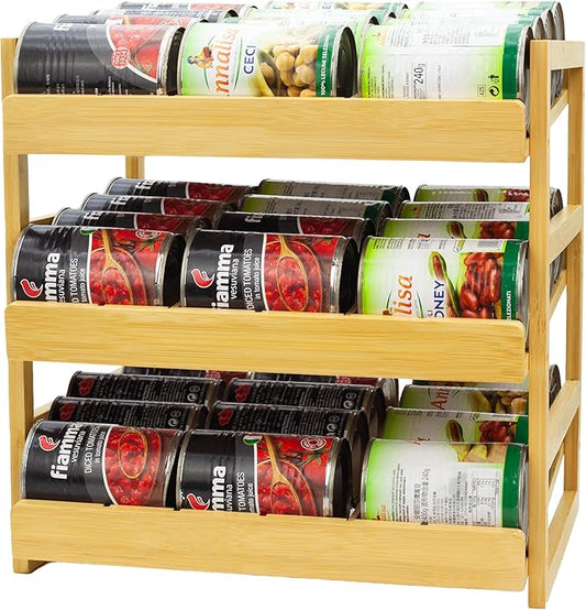 MinBoo Bamboo Can Organizer for Pantry - Stackable Can Rack for 36 Cans, Canned Food Storage, Pantry Shelf, Kitchen Cabinet or Countertop
